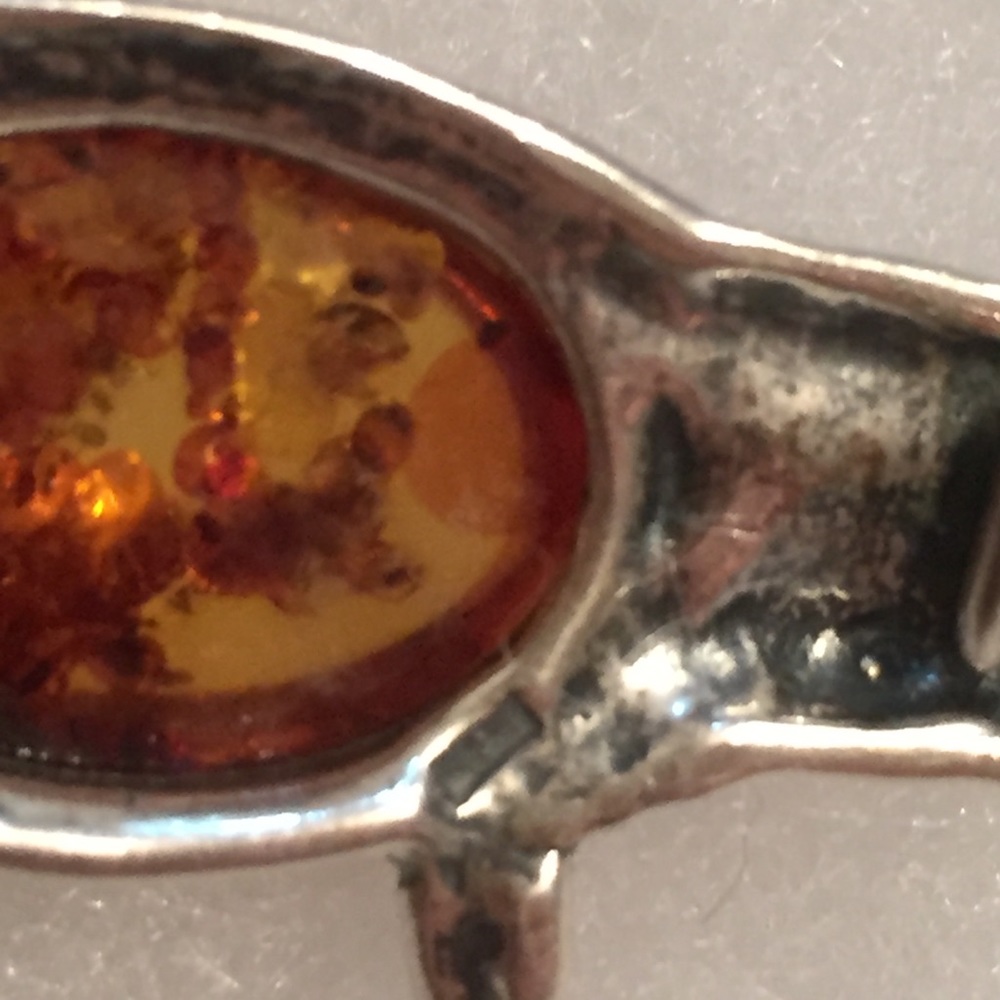BROOCH PIN VINTAGE STERLING SILVER 925 AMBER PIG - Picture 5 of 5